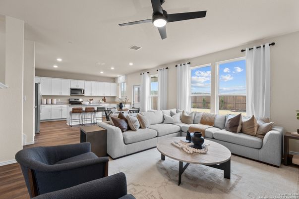 Interior, Kitchen, Living room, Recessed Lighting, Stainless Steel Appliances, Wood Texture Flooring