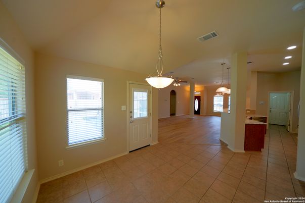 Empty room, Interior, Pendant Lights, Recessed Lighting, Wood Texture Flooring