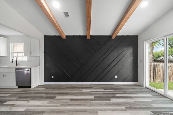 Interior, Kitchen, Recessed Lighting, Wooden Beams, Wood Texture Flooring