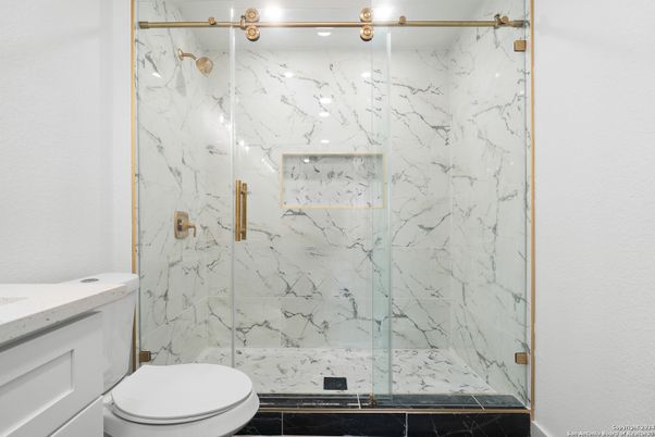 Bathroom, Glass Shower, Interior, Marble Walls
