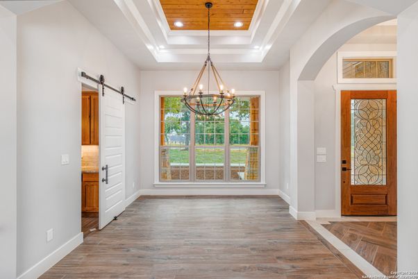 Chandelier, Interior, Pendant Lights, Recessed Lighting, Wooden Ceilings, Wood Texture Flooring