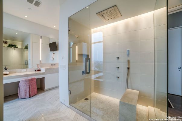 Bathroom, Glass Shower, Interior, Recessed Lighting