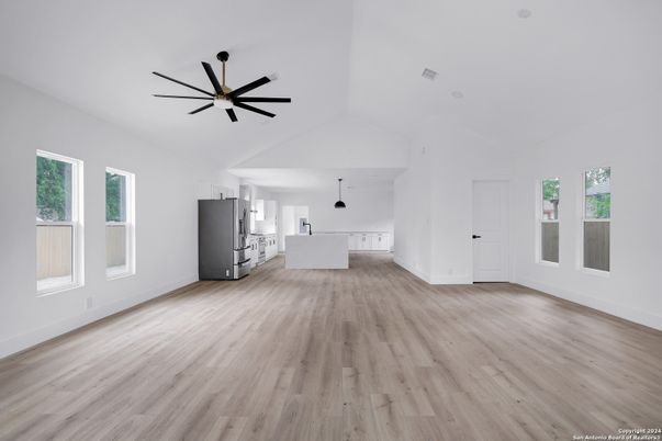 Empty room, Interior, Kitchen, Pendant Lights, Wood Texture Flooring