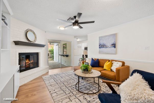 Fireplace, Interior, Living room, Stone Walls, Wood Texture Flooring