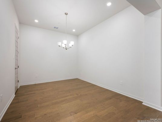 Empty room, Interior, Pendant Lights, Recessed Lighting, Wood Texture Flooring