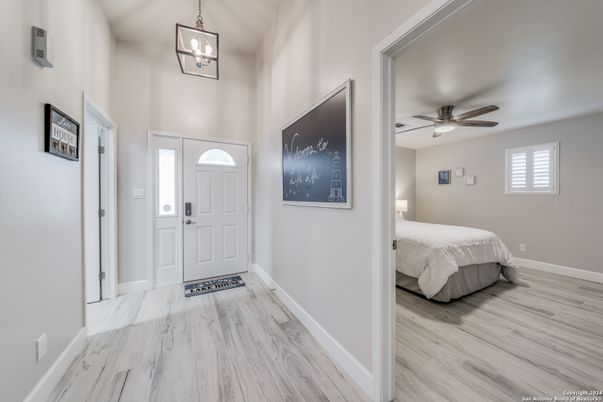 Bedroom, Interior, Pendant Lights, Wood Texture Flooring