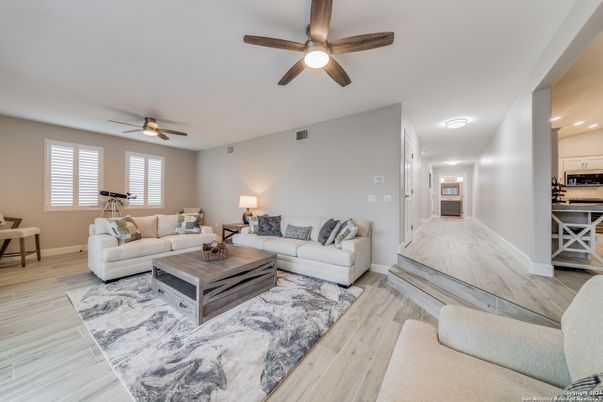 Interior, Living room, Recessed Lighting, Wood Texture Flooring