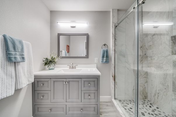 Bathroom, Glass Shower, Interior, Marble Walls
