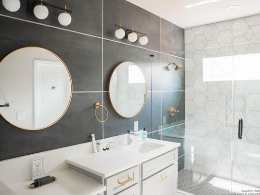 Bathroom, Dual Sink Vanities, Glass Shower, Interior, Recessed Lighting