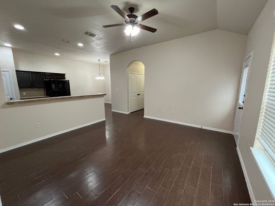 Empty room, Interior, Pendant Lights, Recessed Lighting, Wood Texture Flooring