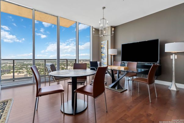 Dining room, Interior, Pendant Lights, Wood Texture Flooring