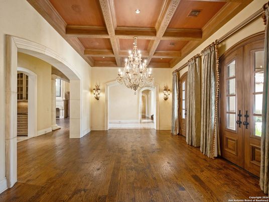 Chandelier, Interior, Recessed Lighting, Wooden Beams, Wooden Ceilings, Wood Texture Flooring