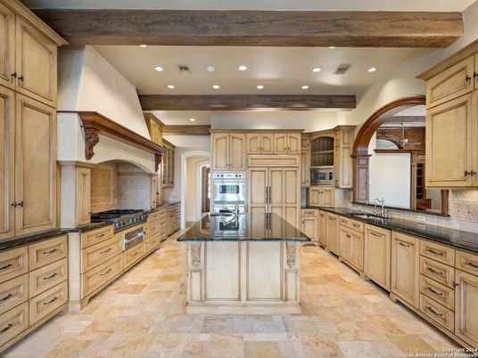 Interior, Kitchen, Recessed Lighting, Stainless Steel Appliances, Wooden Beams