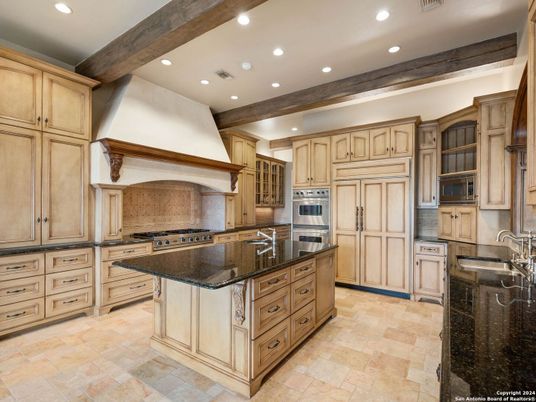 Interior, Kitchen, Recessed Lighting, Stainless Steel Appliances, Wooden Beams