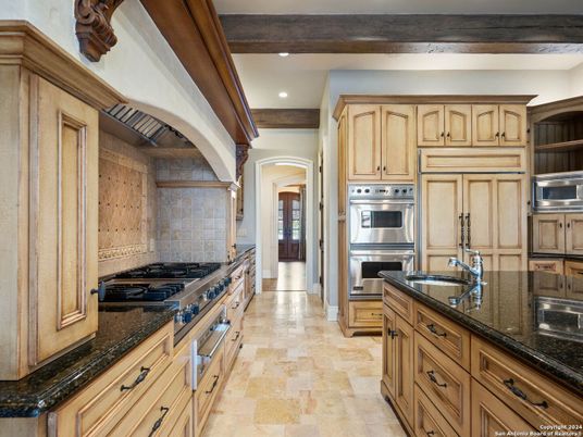 Interior, Kitchen, Recessed Lighting, Stainless Steel Appliances, Wooden Beams