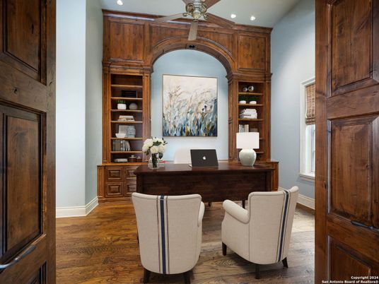 Home Office, Interior, Recessed Lighting, Wood Texture Flooring