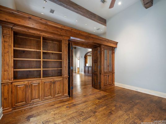 Empty room, Interior, Recessed Lighting, Wooden Beams, Wood Texture Flooring, Wooden Walls