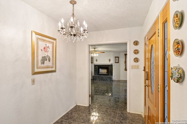 Chandelier, Fireplace, Interior