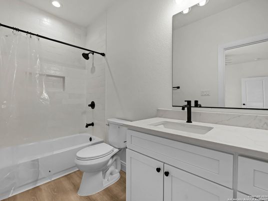 Bathroom, Interior, Recessed Lighting, Wood Texture Flooring