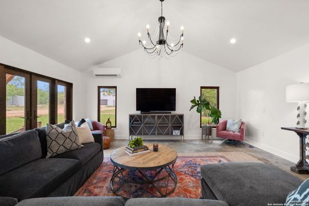 Chandelier, Interior, Living room, Recessed Lighting, Wood Texture Flooring