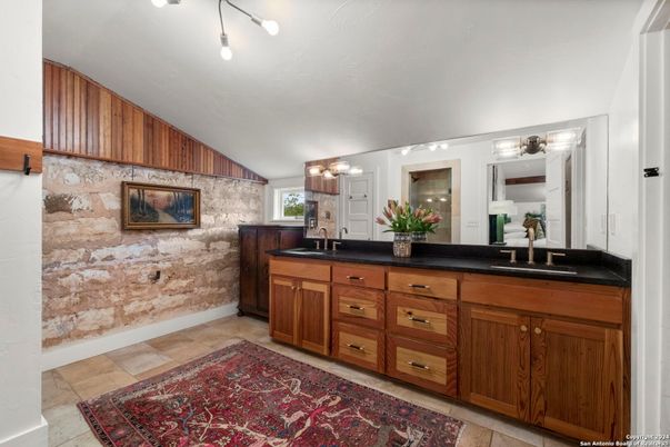 Bathroom, Dual Sink Vanities, Interior, Stone Walls