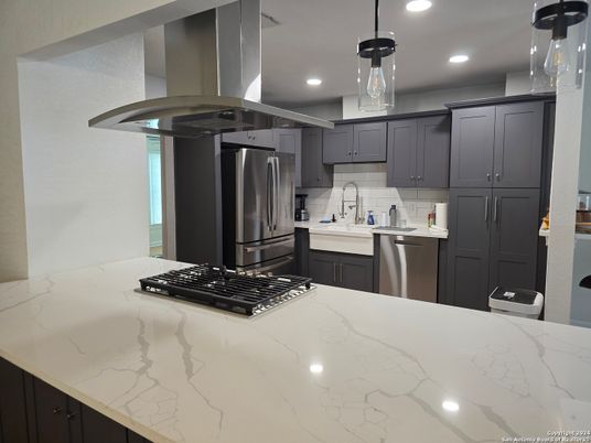 Interior, Kitchen, Pendant Lights, Recessed Lighting, Stainless Steel Appliances
