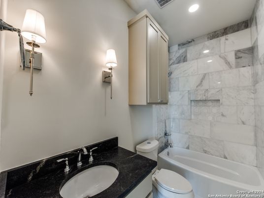 Bathroom, Interior, Marble Walls, Recessed Lighting