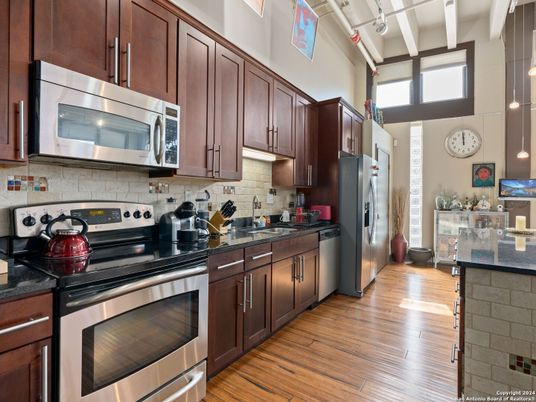 Interior, Kitchen, Stainless Steel Appliances, Wood Texture Flooring
