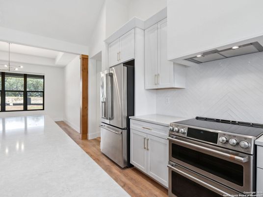 Interior, Kitchen, Pendant Lights, Stainless Steel Appliances, Wood Texture Flooring