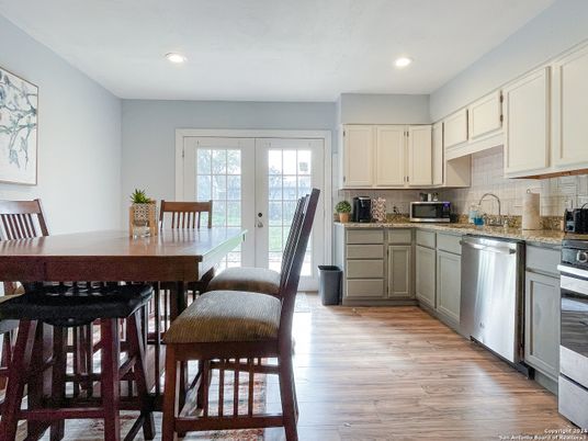 Dining room, Interior, Kitchen, Recessed Lighting, Wood Texture Flooring