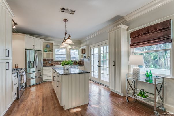 Interior, Kitchen, Pendant Lights, Stainless Steel Appliances, Wood Texture Flooring