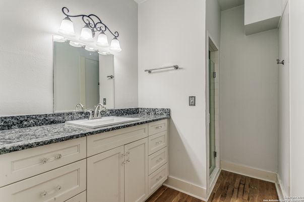 Bathroom, Glass Shower, Interior, Wood Texture Flooring