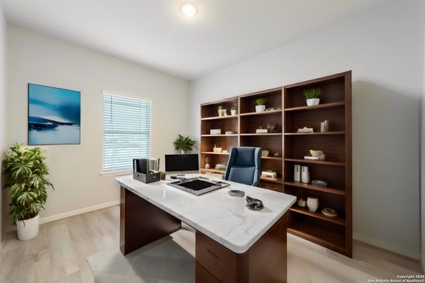 Home Office, Interior, Recessed Lighting, Wood Texture Flooring