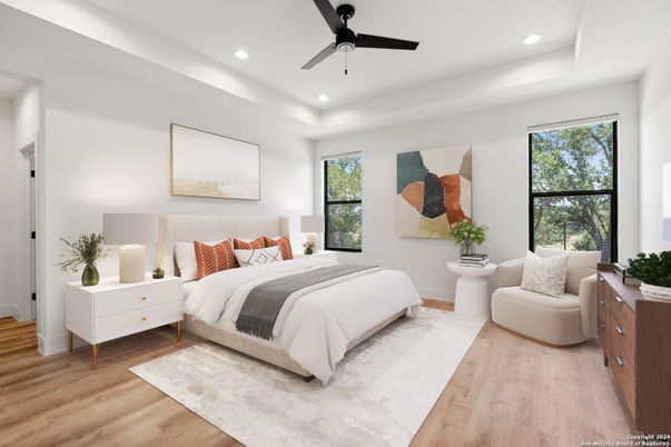 Bedroom, Interior, Recessed Lighting, Wood Texture Flooring