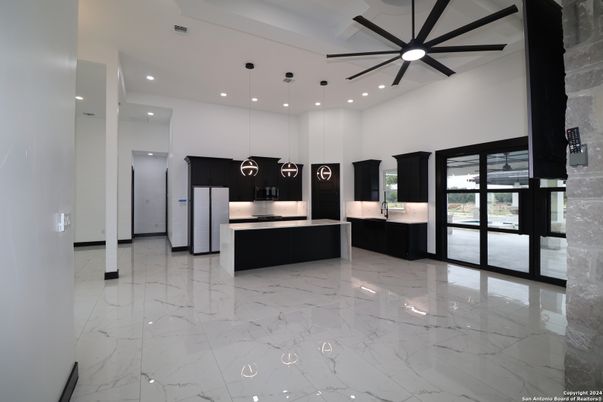 Interior, Kitchen, Marble, Pendant Lights, Recessed Lighting, Stainless Steel Appliances