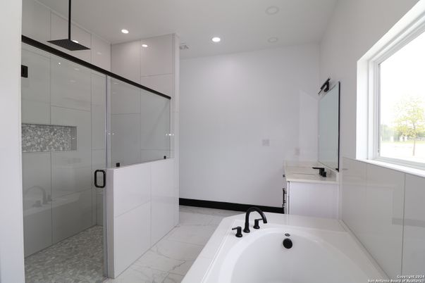 Bathroom, Glass Shower, Interior, Marble, Recessed Lighting