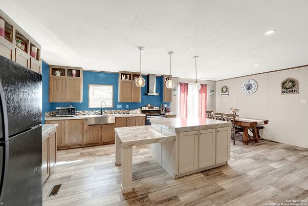 Dining room, Interior, Kitchen, Pendant Lights, Recessed Lighting, Wood Texture Flooring