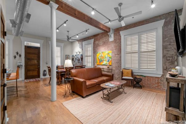Interior, Living room, Stone Walls, Wood Texture Flooring