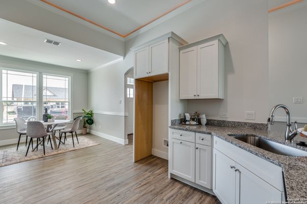 Dining room, Interior, Recessed Lighting, Wood Texture Flooring