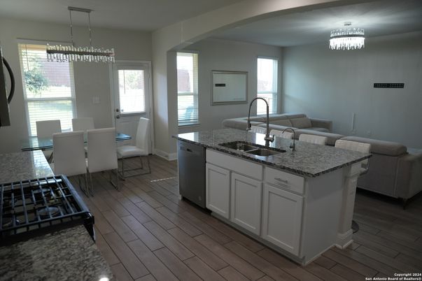 Dining room, Interior, Kitchen, Pendant Lights, Wood Texture Flooring