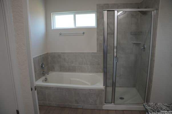 Bathroom, Glass Shower, Interior, Wood Texture Flooring