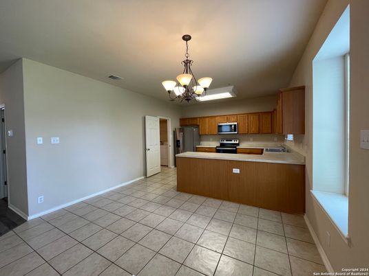 Chandelier, Interior, Kitchen, Stainless Steel Appliances