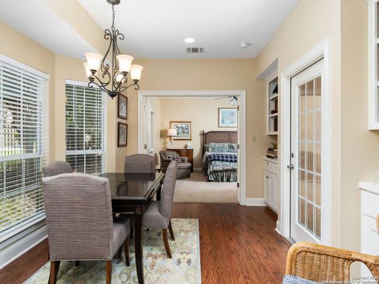 Bedroom, Chandelier, Dining room, Interior, Recessed Lighting, Wood Texture Flooring