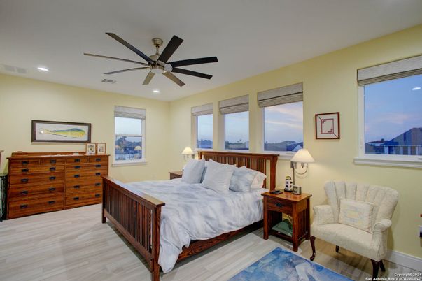 Bedroom, Interior, Recessed Lighting, Wood Texture Flooring