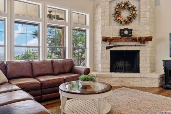 Fireplace, Interior, Living room, Stone Walls, Wood Texture Flooring