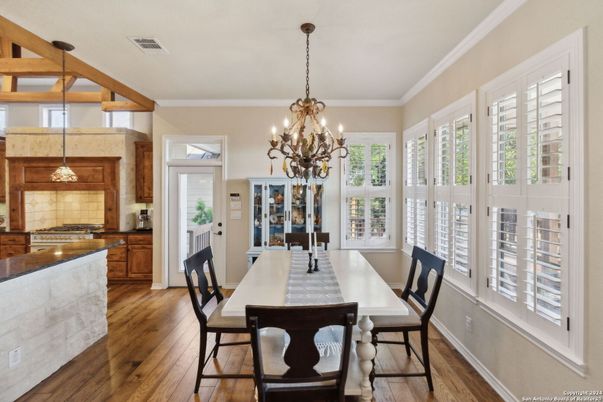 Chandelier, Dining room, Interior, Kitchen, Pendant Lights, Wood Texture Flooring