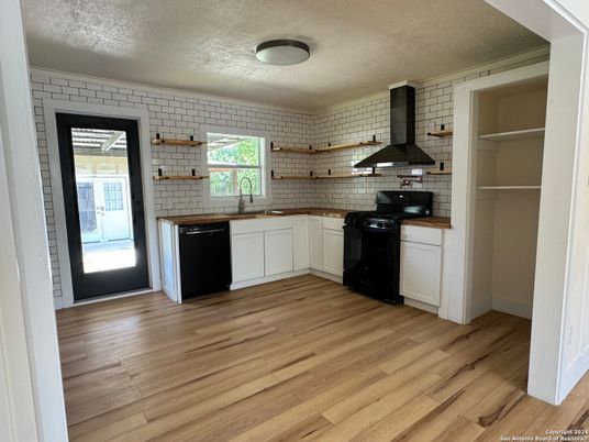 Interior, Kitchen, Stone Walls, Wood Texture Flooring