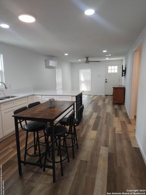 Dining room, Interior, Recessed Lighting, Wood Texture Flooring