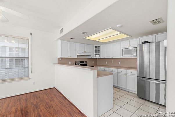 Interior, Kitchen, Stainless Steel Appliances, Wood Texture Flooring