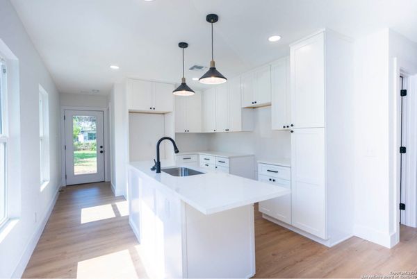 Interior, Kitchen, Pendant Lights, Recessed Lighting, Wood Texture Flooring